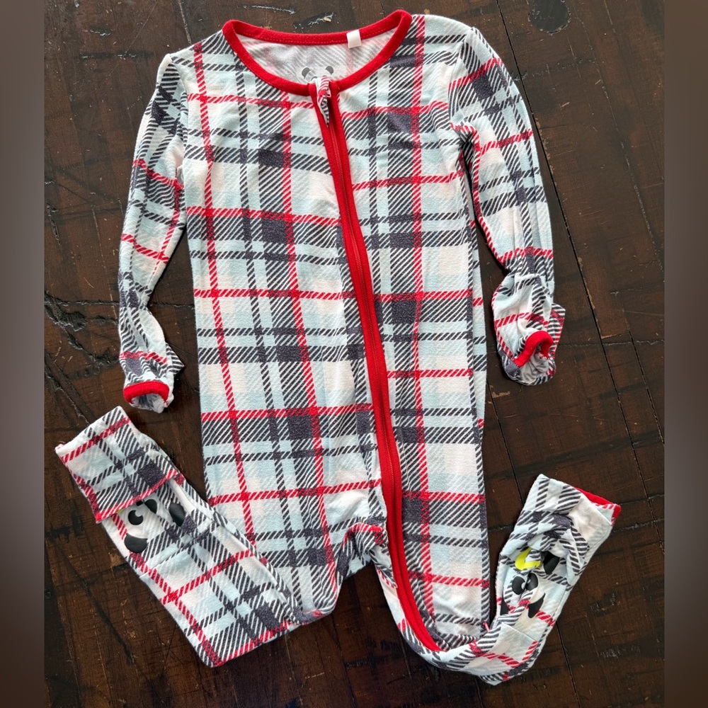 Size 12-18 Months Bellabu Bear Plaid Footed One-Piece Pajamas with Zipper